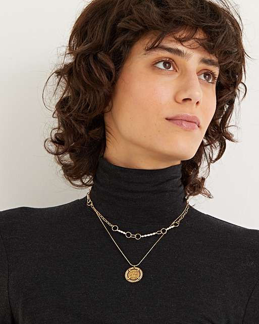 Enso Double Row & Coin Pendant Necklace