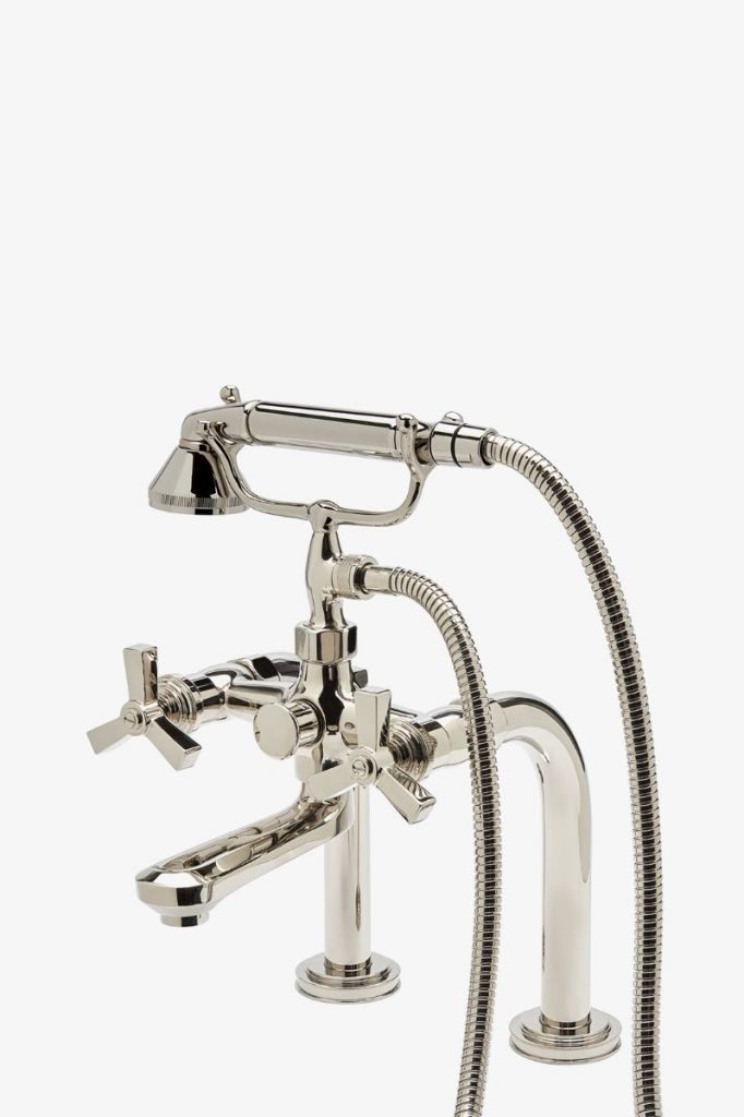 Aero Deck Mounted Exposed Tub Filler with Metal Handshower and Cross Handles