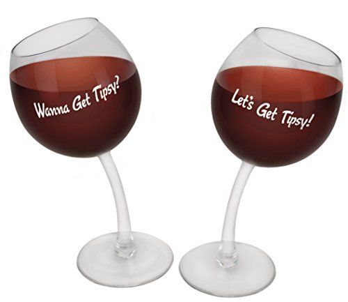 Tipsy Wine Glasses, Set of 2