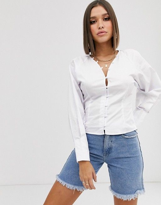 Na-kd puff sleeve v-neck blouse in white