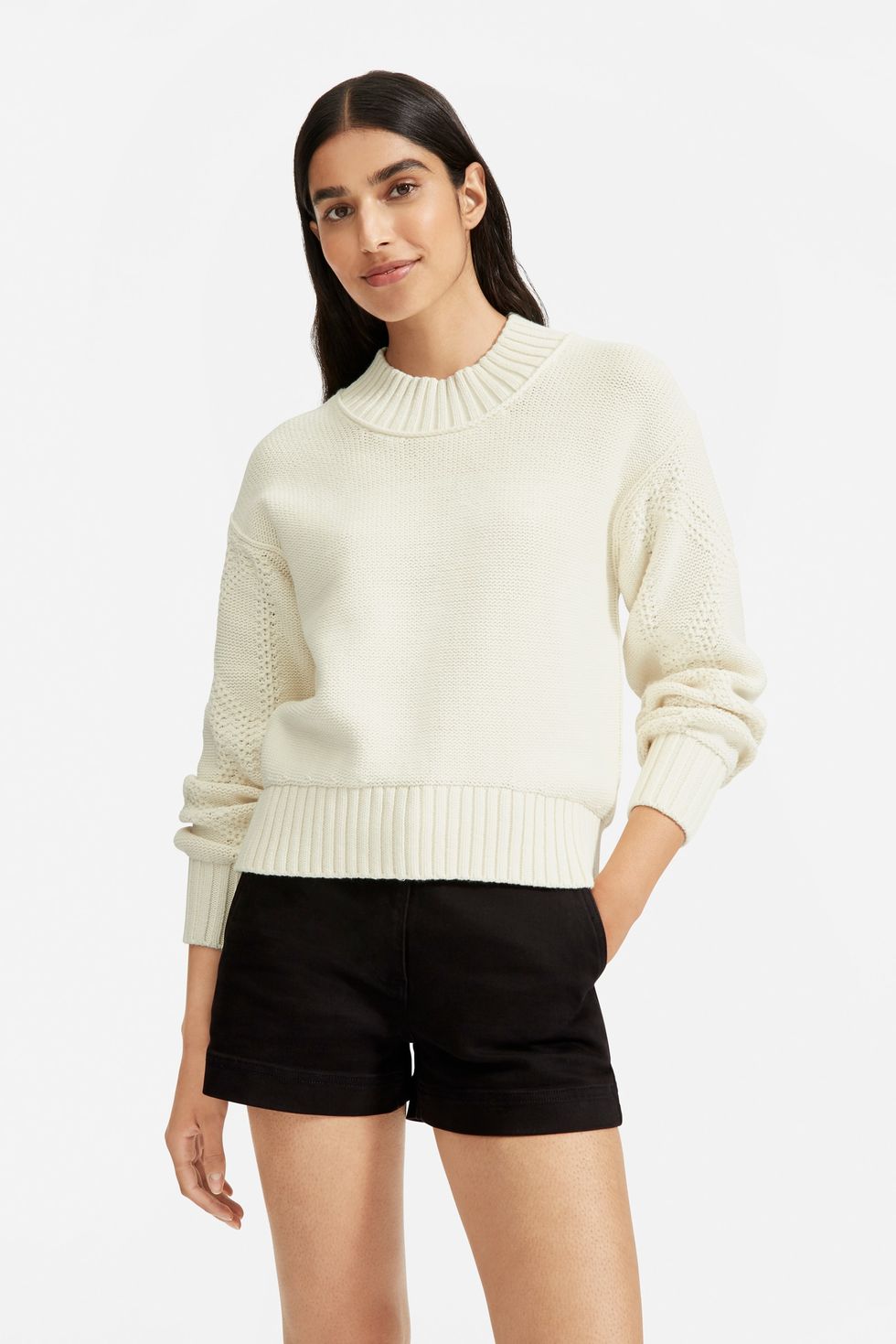 The Texture Cotton Cable Sweater - Bone