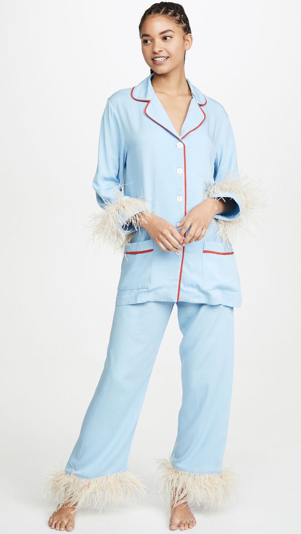 Blue PJ Set With Feathers