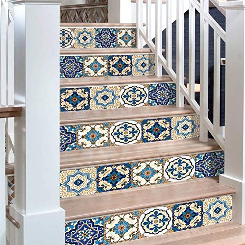 Blue Tile Stair Riser Decals Peel and Stick 