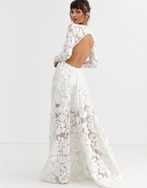 asos edition embroidered & beaded flutter sleeve wedding dress