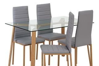 Helena Glass Dining Table & 4 Grey Chairs