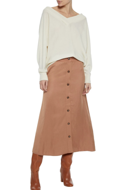 Ellika Button-Detailed Twill Midi Skirt