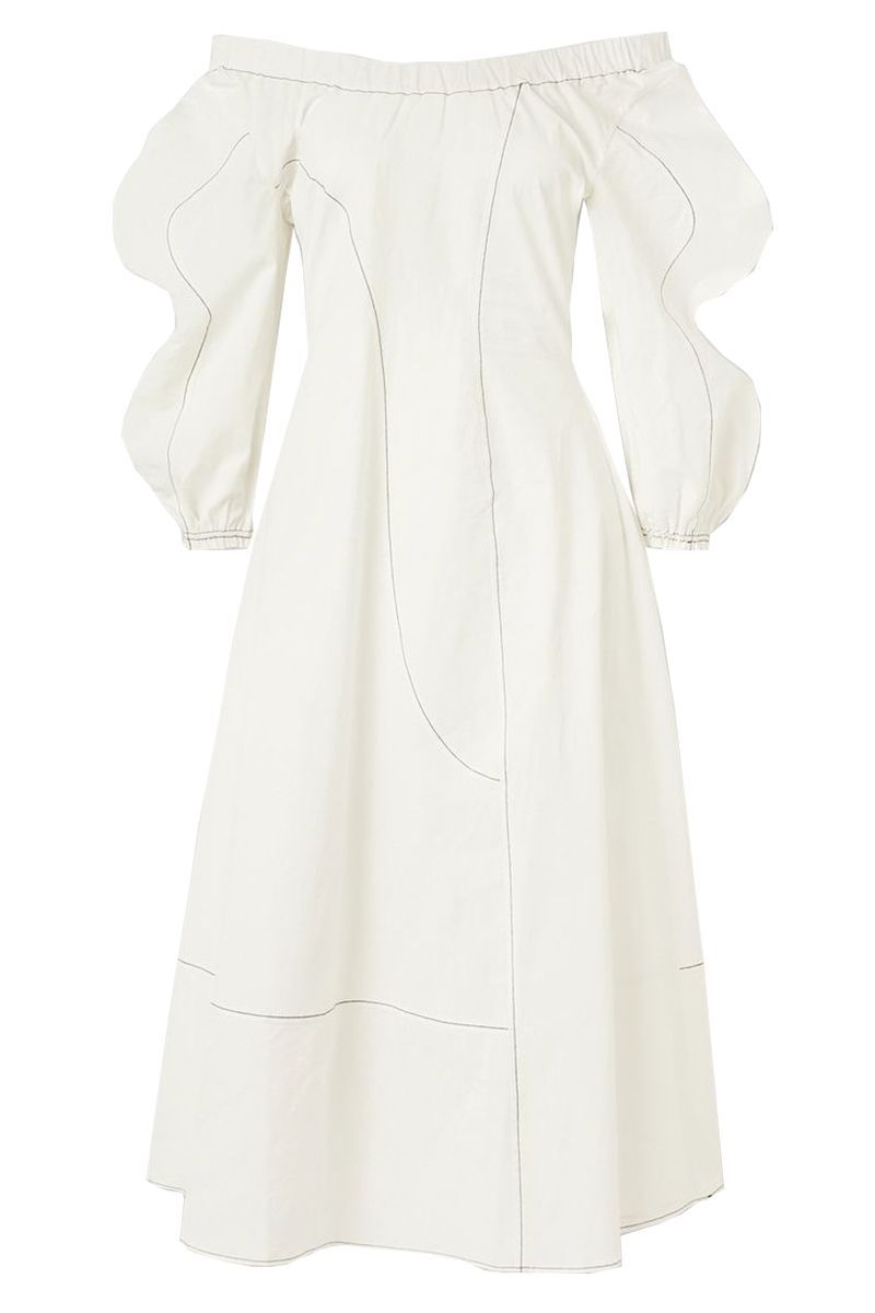 Aida off-the-shoulder paneled cotton-blend poplin midi dress