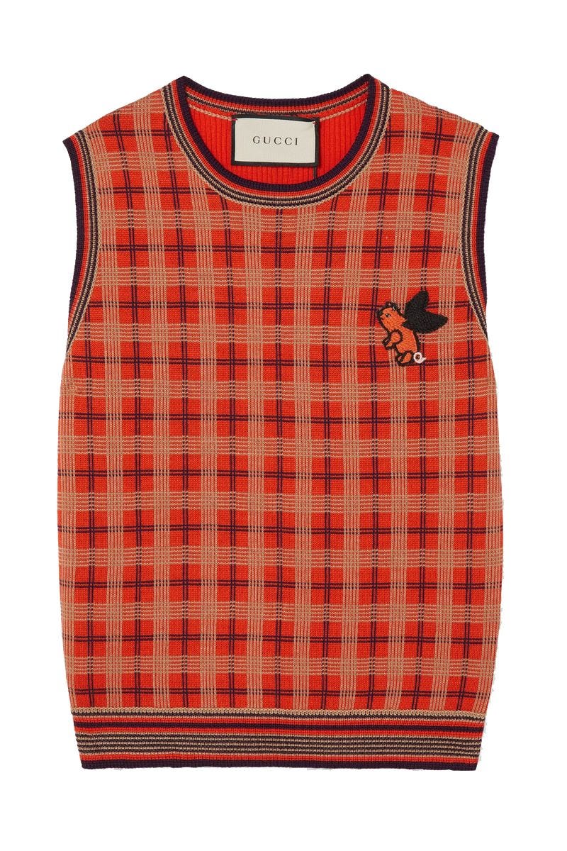 Appliquéd checked wool vest