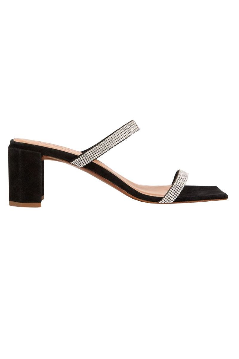 Tanya crystal-embellished suede mules