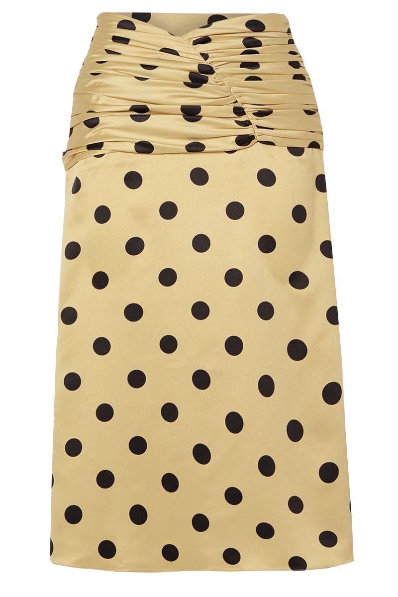 Romantique ruched polka-dot satin skirt