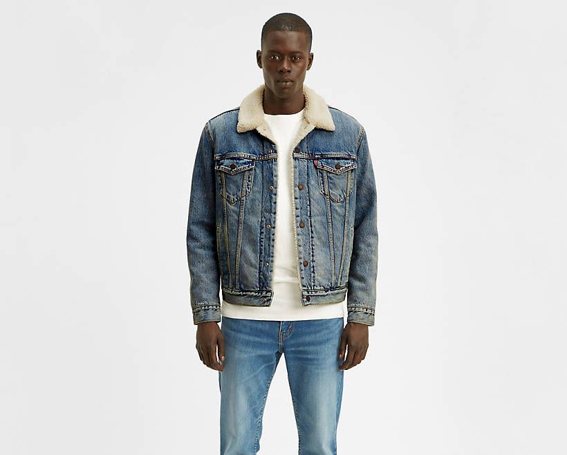 Mens levi denim sales jacket with fur collar