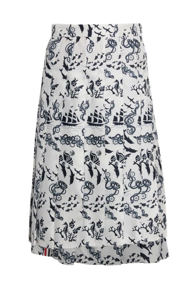 Preppy Toile Silk Twill Pleated High-Low Skirt
