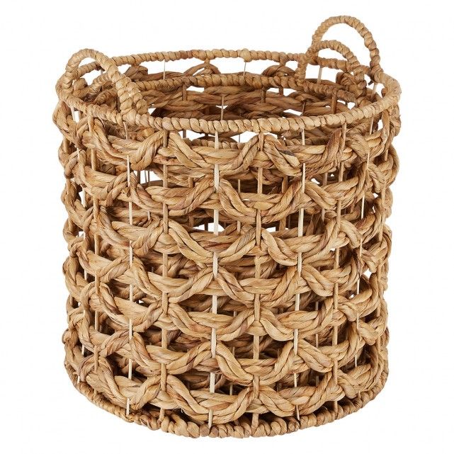 Set of 2 natural hand-woven round water hyacinth baskets