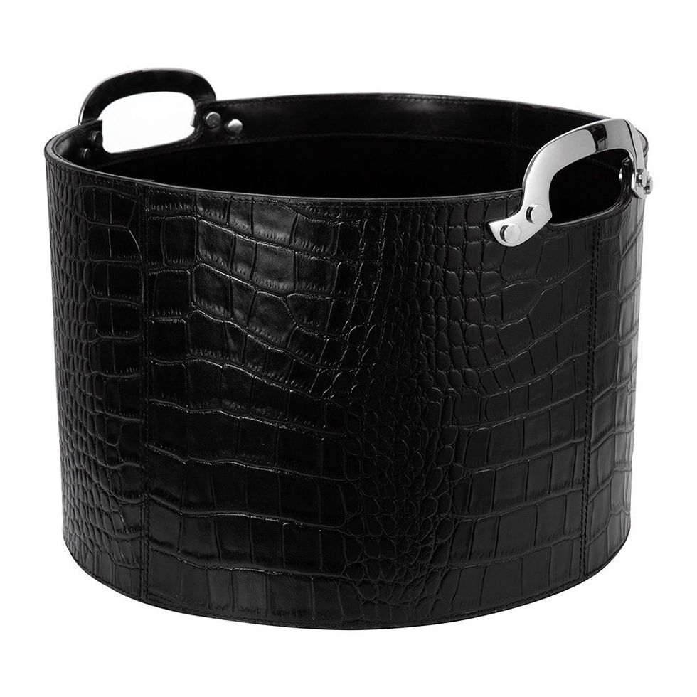 Black Croc Leather Storage Basket
