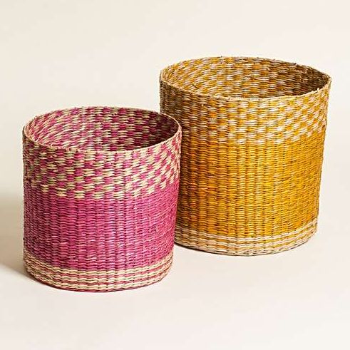 Yellow & Pink Nesting Seagrass Storage Baskets Set of Two