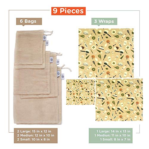 Reusable Produce Bags with Beeswax Wrap