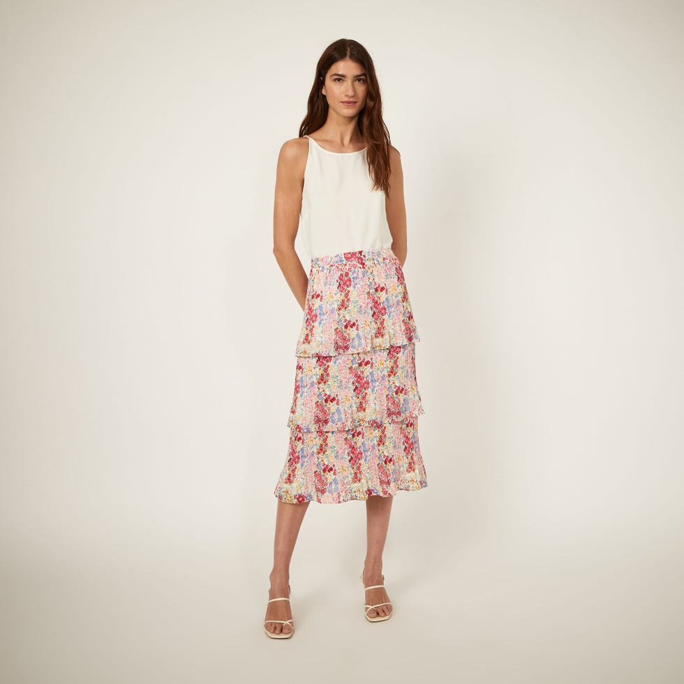 FLORAL TIERED MIDI SKIRT