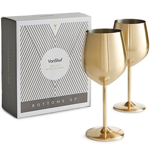 VonShef Gold Wine Glasses, Set of 2