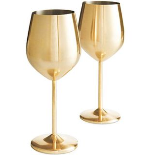 VonShef Brushed Gold Stainless Steel Wine Glasses Set of 2