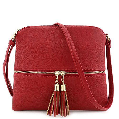 Lightweight Medium Crossbody Bag with Tassel Red