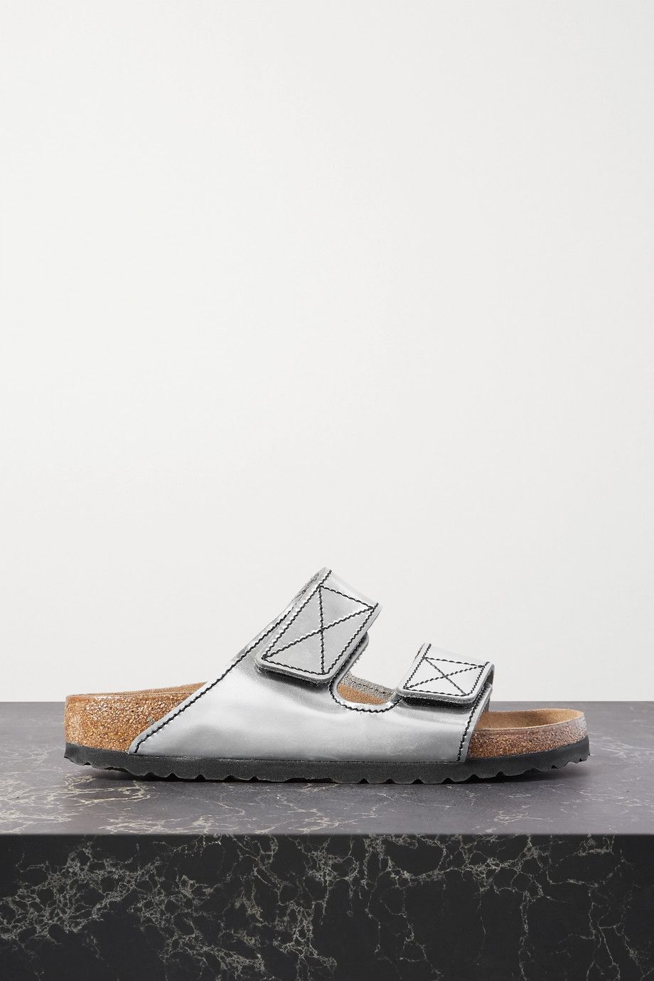 + Birkenstock Arizona topstitched metallic leather sandals