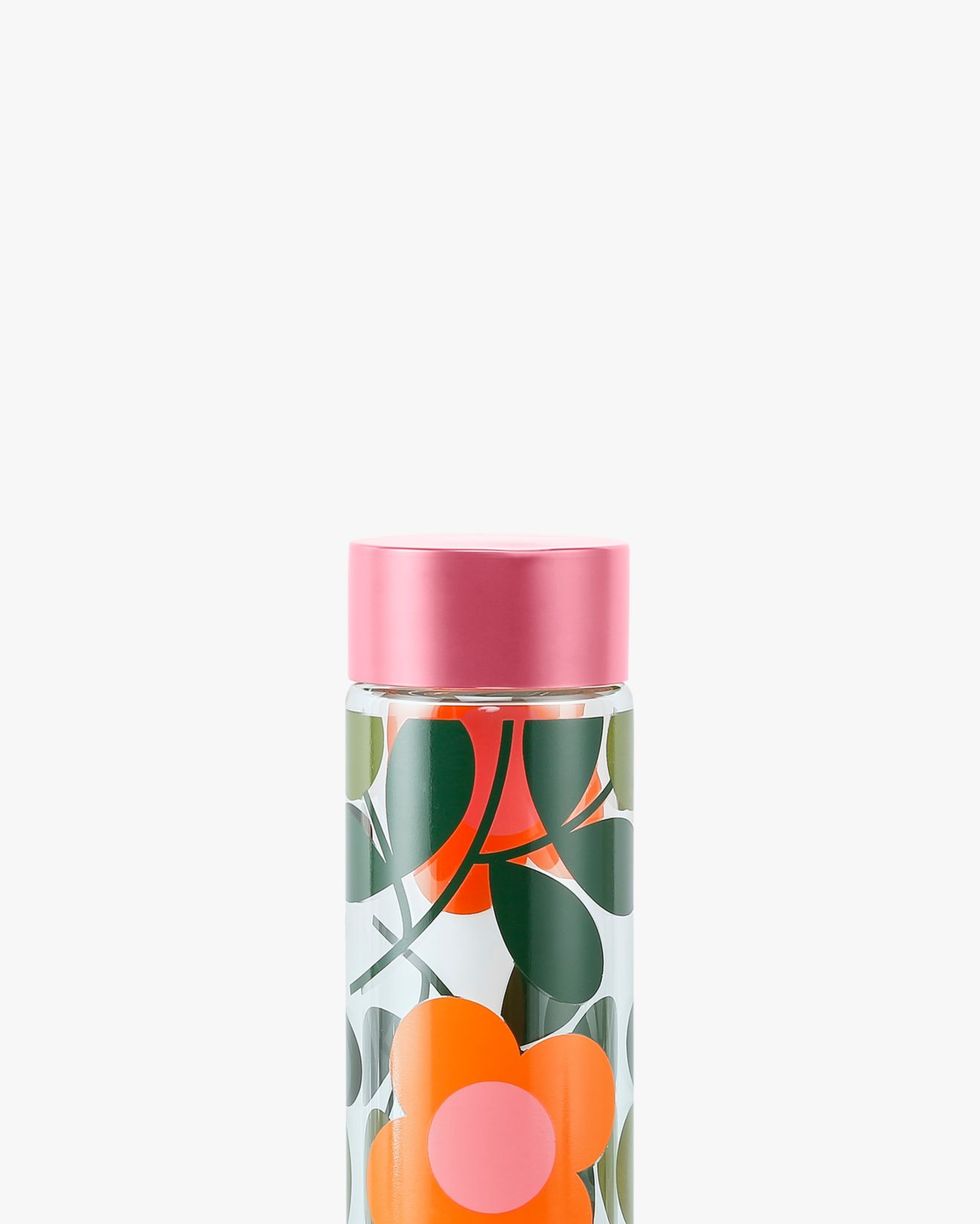 Orla Kiely Flower Stem Sprig Glass Water Bottle, 525ml, Papaya