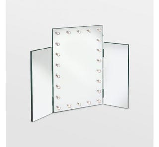 Trifold Mirror with Warm LED Lights