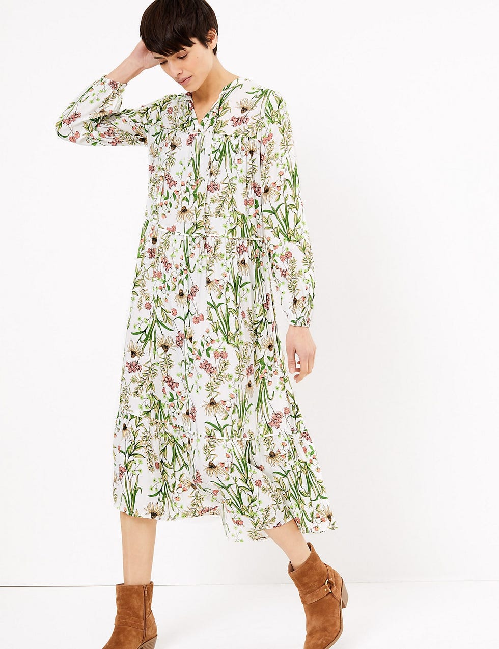 Floral Print Relaxed Midi Dress 