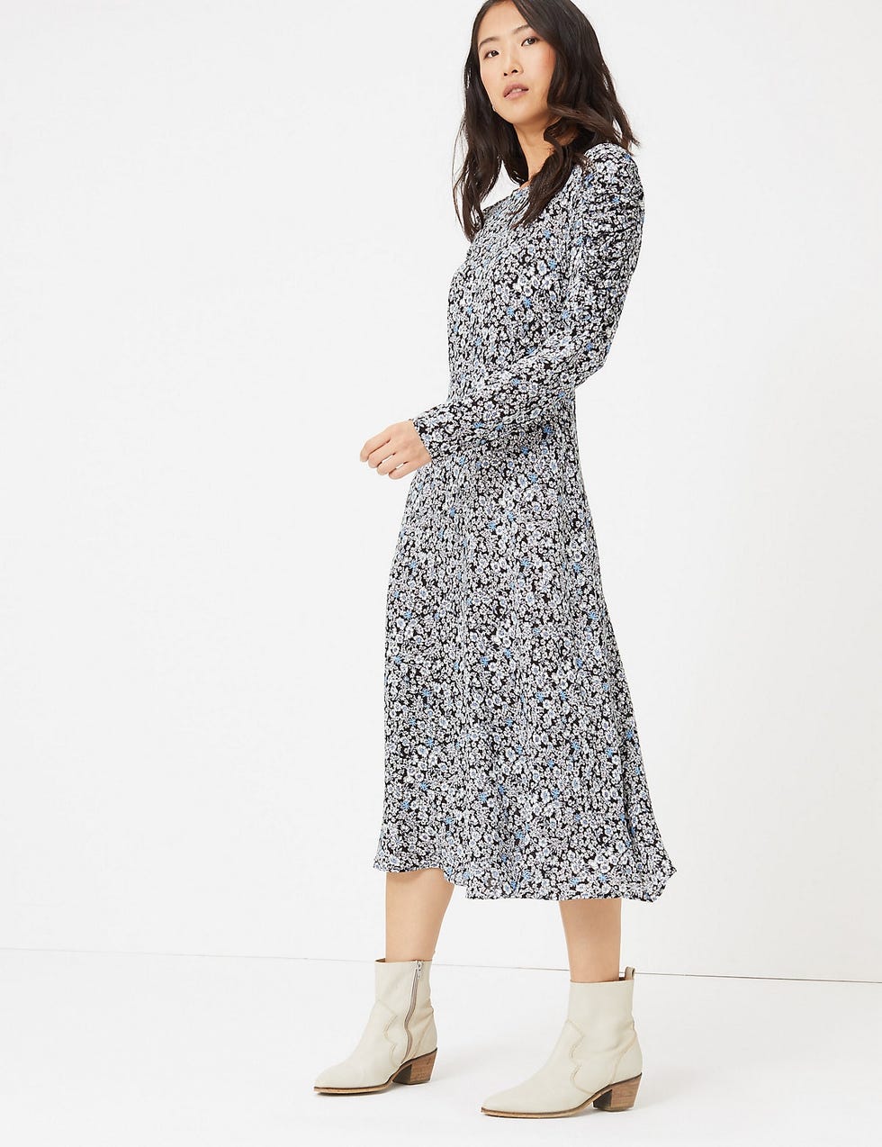 Floral Empire Seam Fit & Flare Midi Dress