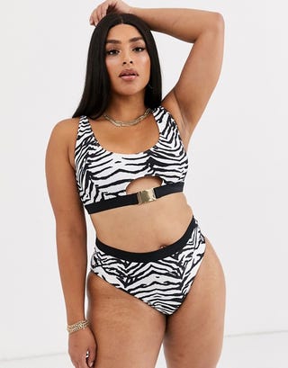 Wolf & Whistle Curve Exclusive Eco cut out crop bikini top in monochrome zebra