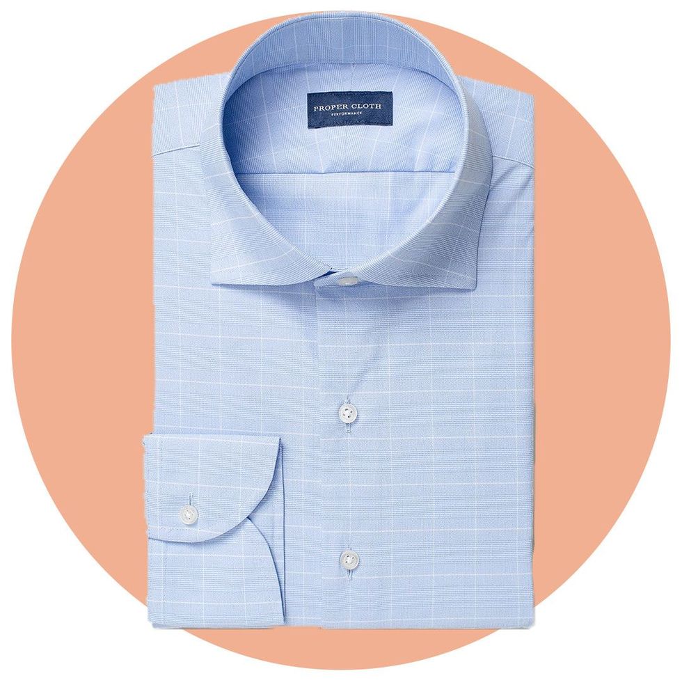 Performance Stretch Light Blue Prince of Wales Check Shirt