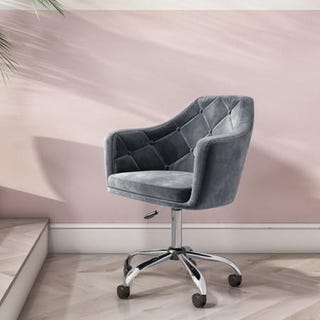 Grey Velvet Office Swivel Chair with Button Back - Marley, £124.97