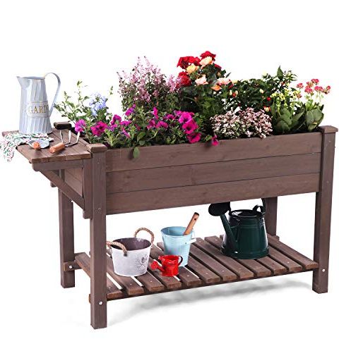 Elevated Wood Planter With Storage