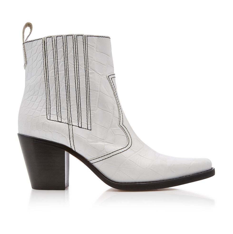 Top-Stitched Croc-Effect Leather Boots by Ganni