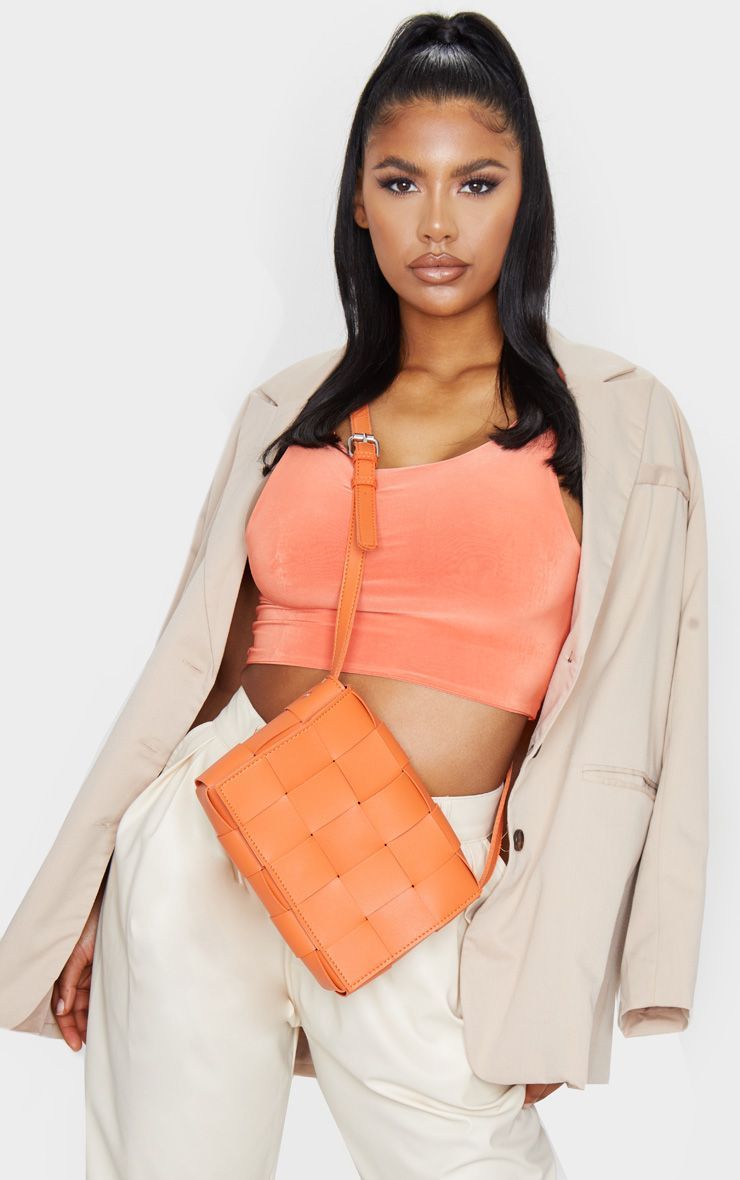 Orange Oversized Weave Cross Body Bag