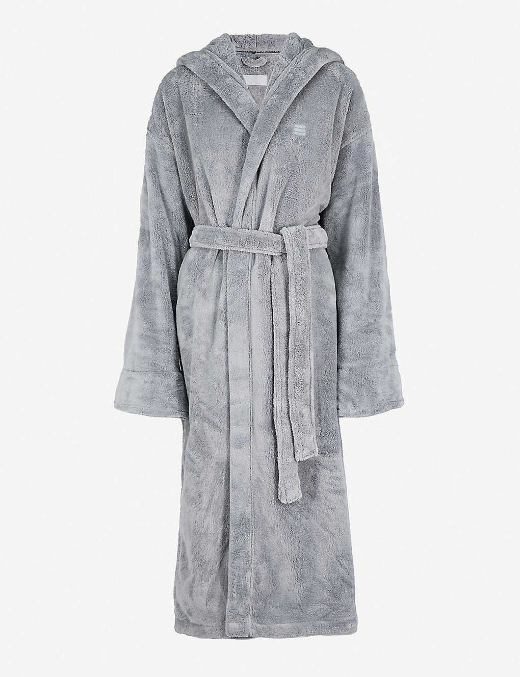 grey fluffy dressing gown