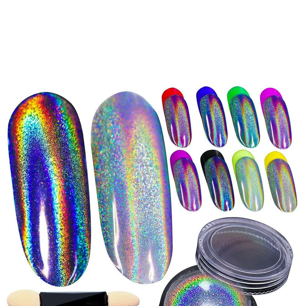 Holographic Powder Salon Nails
