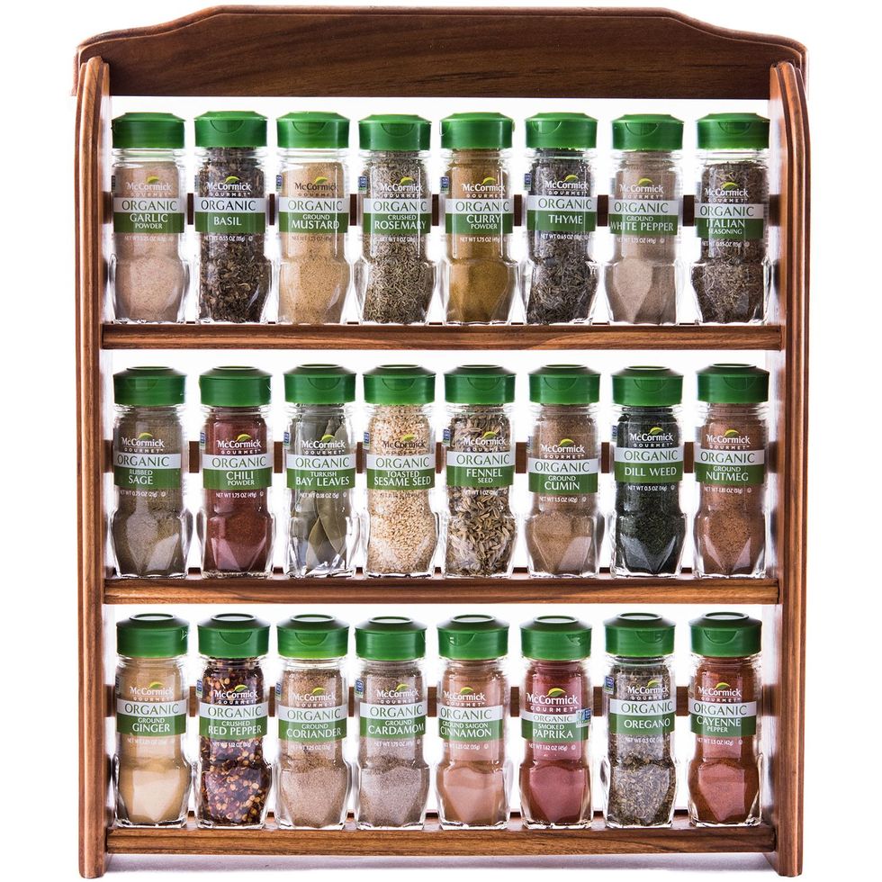 McCormick Gourmet Three Tier Wood 24 Piece Organic Spice Rack Organizer  with Spices Included, 27.6 oz