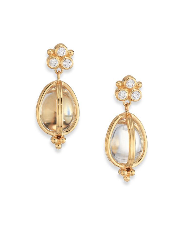 Classic Rock Crystal, Diamond & 18K Yellow Gold Teardrop Amulet Earrings