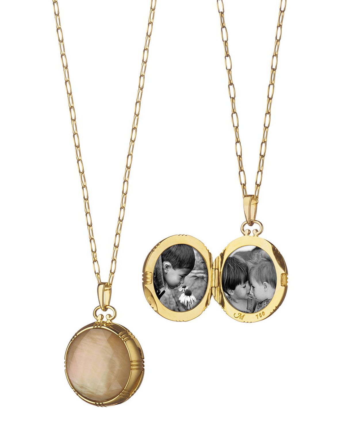 Gold Rock Crystal Mother-of-Pearl Petite Locket Necklace