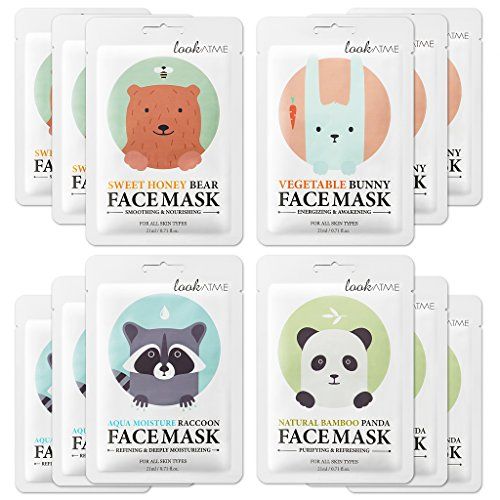 Lookatme Animal face mask - 12 Premium Cute Face Sheet Masks For Purifying, Energizing, Smoothing, Moisturizing. Awesome Korean skin care