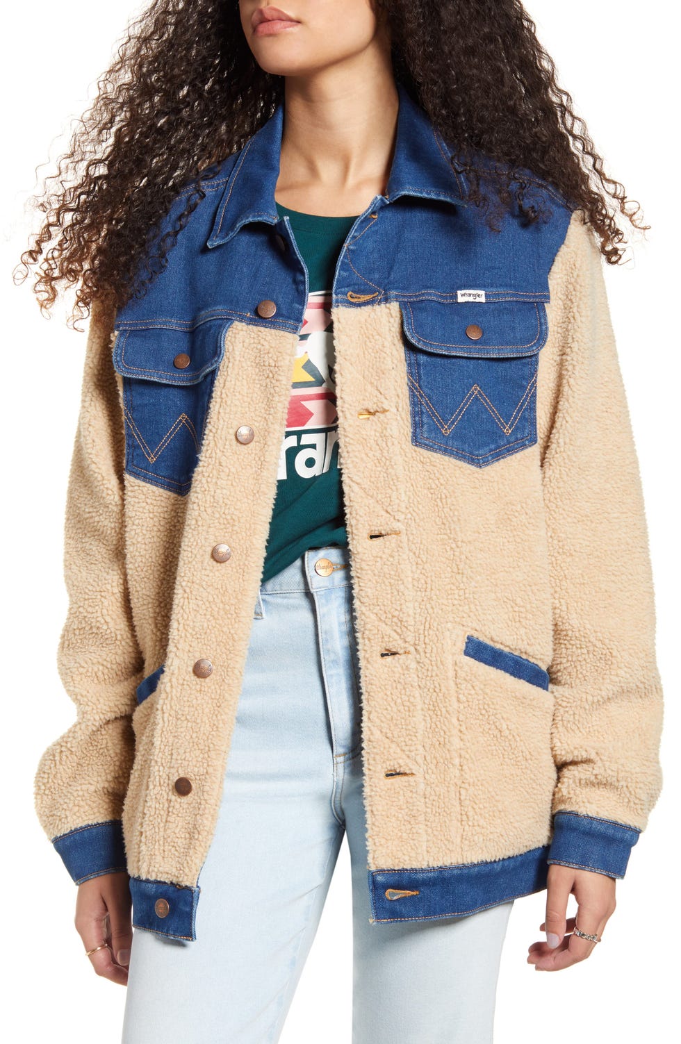 Oversized Faux Shearling & Denim Jacket