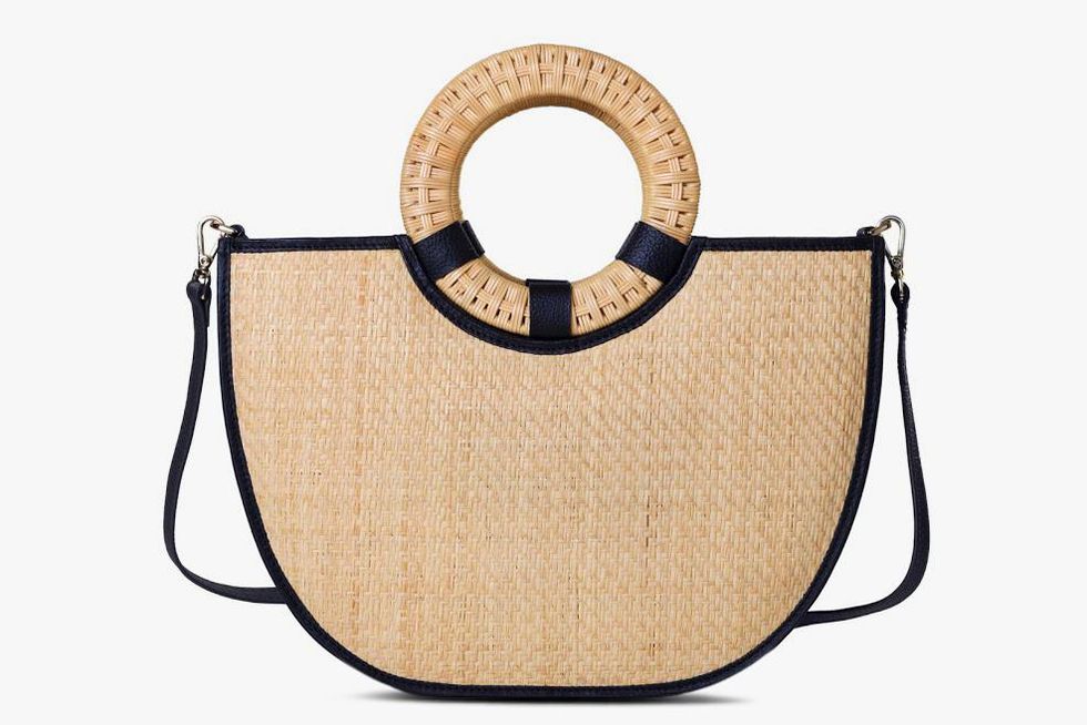 Nala Leather Trimmed Woven Straw Bag