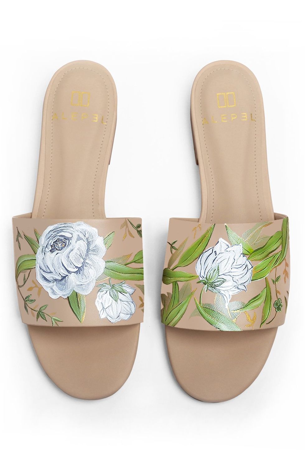 White Floral Hand Painted Slide in Nude