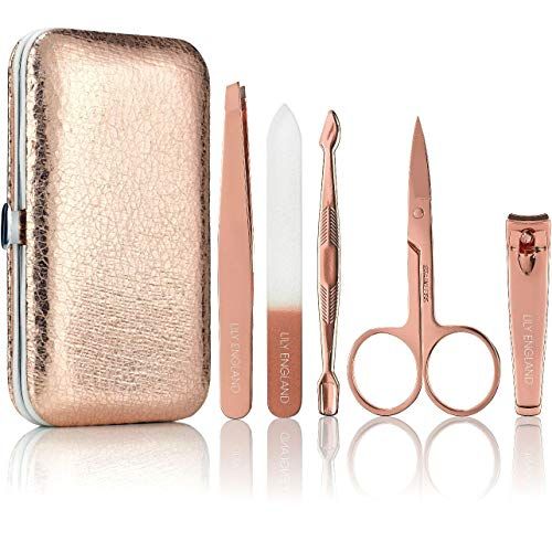 Lily England Manicure Set for Women & Girls. Professional Nail Care & Pedicure Kit with Luxury Travel Case, Rose Gold