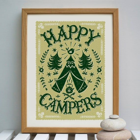 Camping Decor for Campers Outdoor Traveller's Home Wall Decor Art Campsite Hanging Wooden Sign Physhen Personalized Our Happy Place Sign 