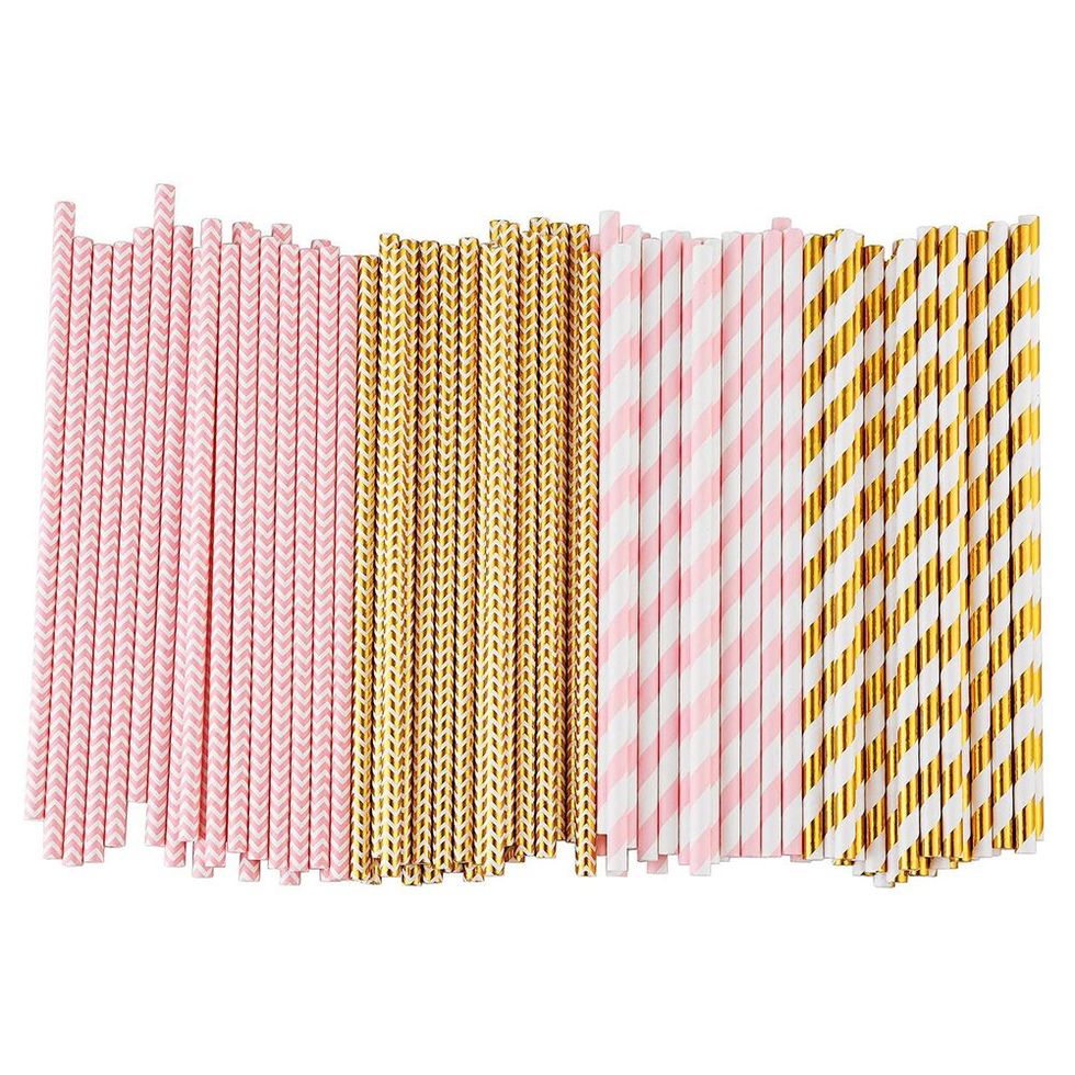 Pink-and-Gold Biodegradable Paper Straws (100-Pack)