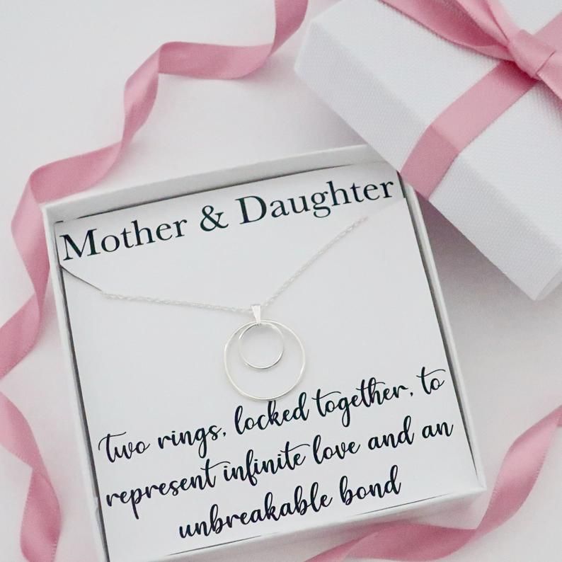 Rose Gold Silver Two Heart Necklace Mothers Day Thank You Mum Present Jewellery 