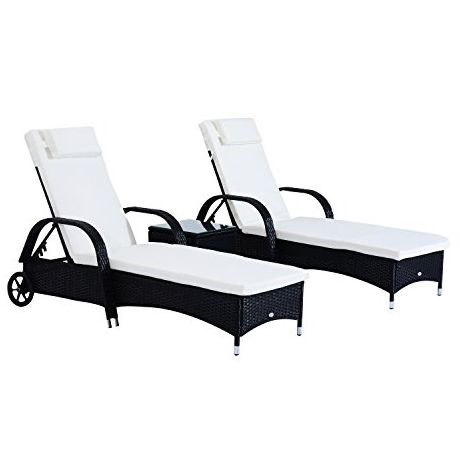 Garden Rattan Furniture 3 PC Sun Lounger Recliner Bed