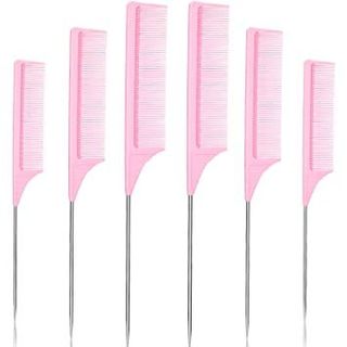 3 Packs Pink Rat Tail Comb Fiber Teasing Combs Rat Tail Lifting Combs Styling Combs, Carbon Fiber and Stainless Steel Pintail for Hair Salon or Home Supplies (3 Packs)